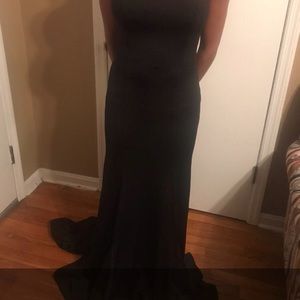 Long Black Ruffled Strapless Dress